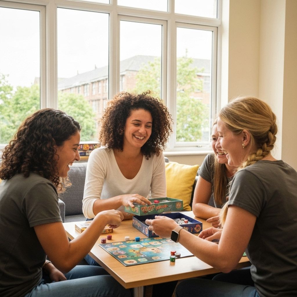 Ladies playing games together in Garden Stay PG common room near St Joseph's University